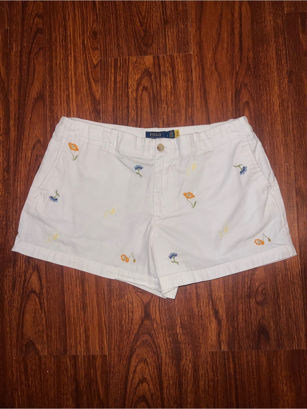 Polo by Ralph Lauren White High-Waist Floral Embroidered Shorts
